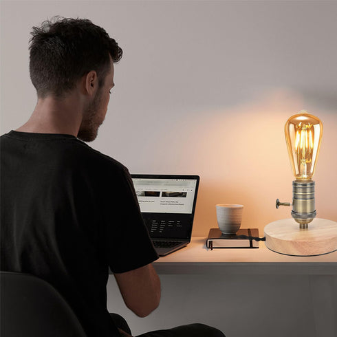 Tissting Vintage Wooden Lamp Base E26/E27 Table Lamp Holder with Dimmable Button for Mini Short Desk Lamp