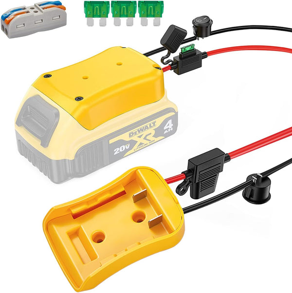 Power Wheel Adapter for Dewalt 20V Battery Series with Fuse, Switch & Wire Terminal, 3Pcs 30A Fuse, DIY Connector