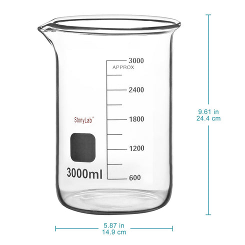 stonylab 1 Pack Glass Beaker, 3000 ml Borosilicate Graduated Low Form Griffin Beaker with Pouring Spout