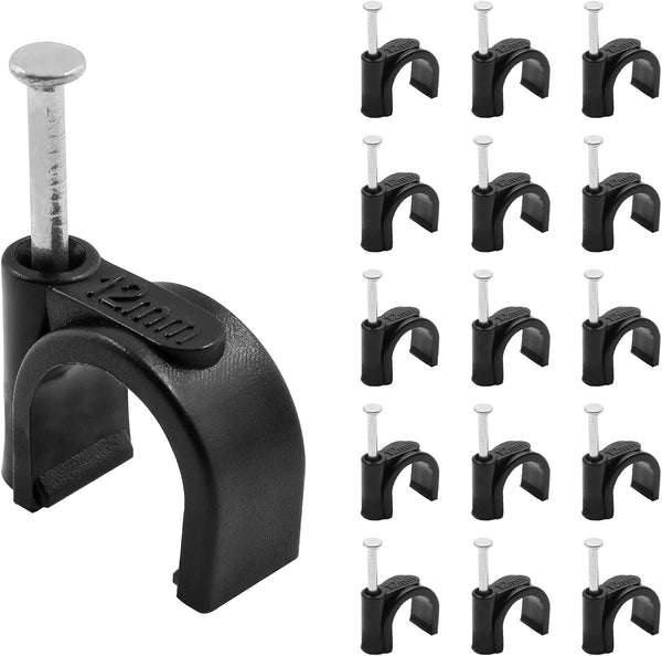 100pcs 1/2" / 12mm Half Clamp J-Hook with Nail, Cable Clips Ethernet Cable Nails Tacks Clips, Black