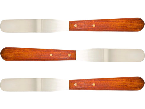 Dental Lab 8" Straight Spatula Set of 3, Plaster Alginate Mixing Stainless Steel with Wooden Handle