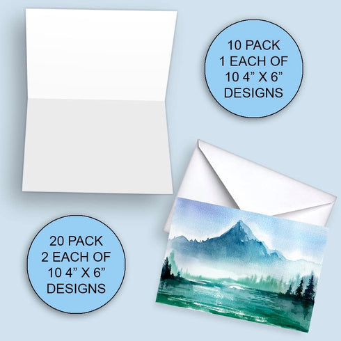 Wright Home & Gift Watercolor Landscapes All-Occasion Blank Note Greeting Cards | 10 Pack Assortment Bulk Variety Set + 10 Envelopes (4x6) by Wright Home & Gift