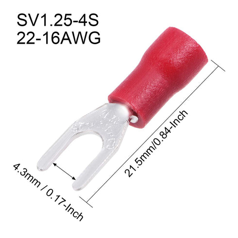 uxcell 50Pcs SV1.25-4S Insulated Fork Spade U-Type Wire Connector Electrical Crimp Terminal 22-16AWG Red