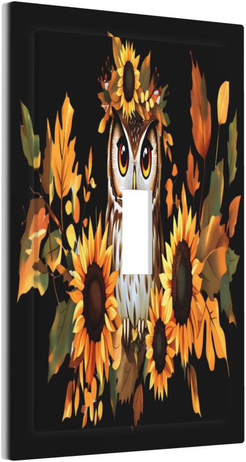 haigof 1 3 5 Inch Brown Owl Sunflowers Light Switch Cover Wall Plate Gang Single Plates Print Faceplate Home Decor X
