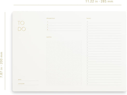 Elegant To Do List Notepad with Mouse Pad Feature, Daily Planning Tear Off Sheets, 11.22" x 7.87", Gold Foiled,