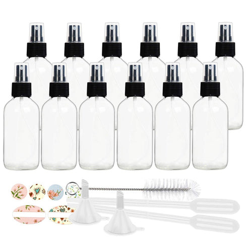 STARSIDE 12 Pack 120 ml Clear Glass Spray Bottles with Fine Mist Sprayer & Dust Cap for Essential Oils