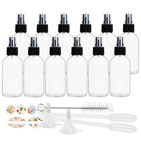STARSIDE 12 Pack 120 ml Clear Glass Spray Bottles with Fine Mist Sprayer & Dust Cap for Essential Oils