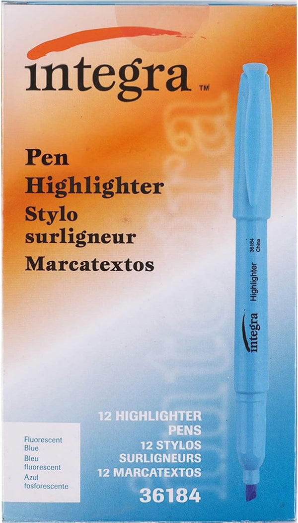 Integra Pen Style Fluorescent Blue Highlighters, Pack of 12