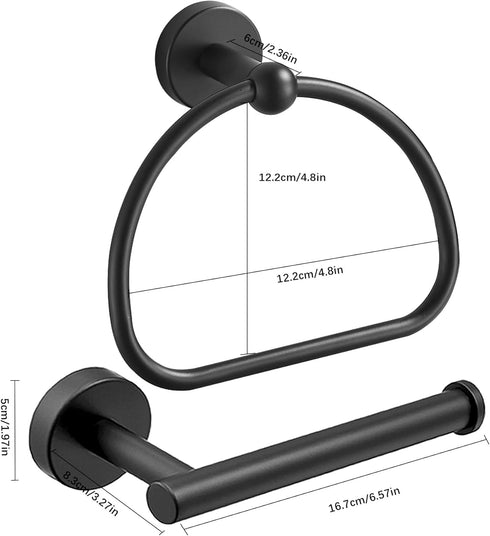 Leyden Matte Black Toilet Paper Holder and Hand Towel Holder, 2 Pieces Bathroom Hardware Accessories Set, SUS304