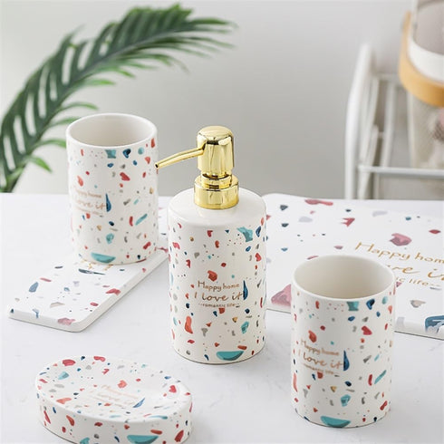 Yinj1835hh 400ml Can Fill Liquid Light Luxury Mouthwash Ceramic Bathroom Products Soap Dispenser Bottle Press Empty