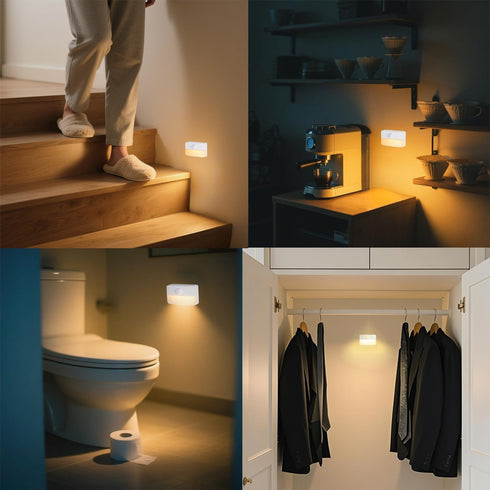 Closet Motion Sensor Night Light Indoor, Rechargeable LED Stair Lights, Warm White Stick-On Wireless Lights, Battery