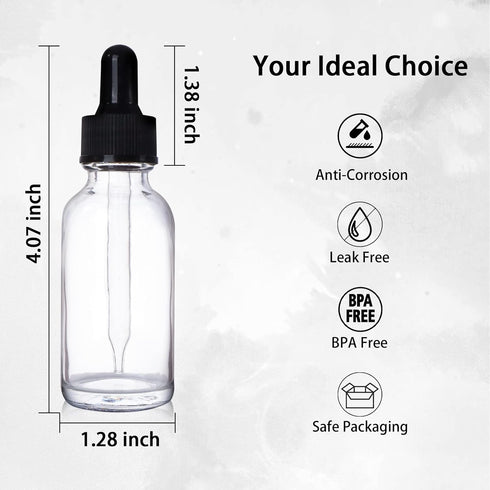 48 Pack 1oz Clear Glass Bottles with Glass Eye Droppers for Essential Oils, Perfumes & Lab Chemicals