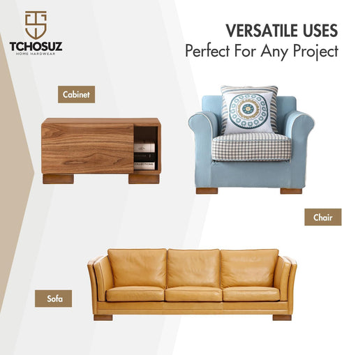 TCHOSUZ 4 Pack (2 Inch Solid Wood Furniture Legs, Walnut Corner Legs Height) - L-Shaped Bed Risers & Couch Feet