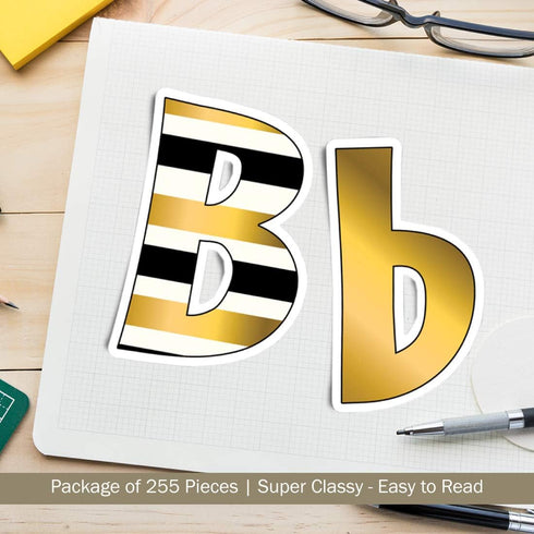 Barker Creek Letter Pop-Outs, 4" Gold, Multicolor Designer Letters for Bulletin Boards, Signs, Displays, and More