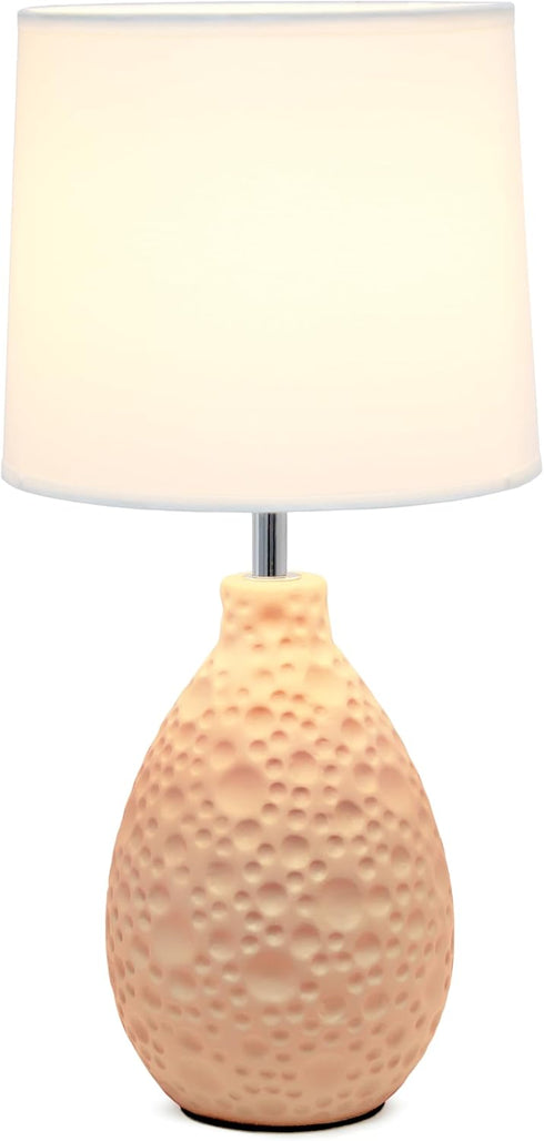 LT1193-PNK 14.17" Simple Designs Refined and Textured Oval Stucco Ceramic Table Lamp, for Living Room, Bedroom, Office