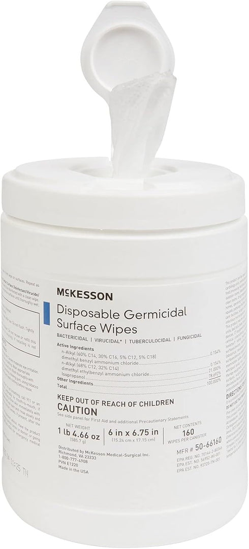 McKesson Germicidal Wipes - Alcohol Disinfecting Wipes, Hospital Grade Multi-Surface Wipes, 160 Wipes, 1 Pack