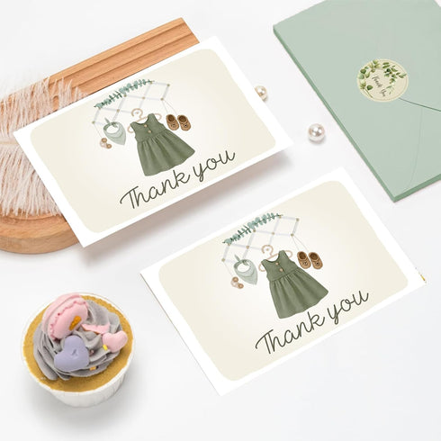 50 Pack 50 Sage Green Baby Shower Thank You Cards with Envelopes for Guests, Thank You Cards Bulk Blank Inside