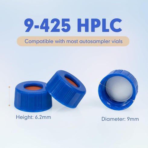 ALWSCI 9-425 HPLC Screw Thread Caps with Septa, 100 pcs/pk, White PTFE/Red Silicone