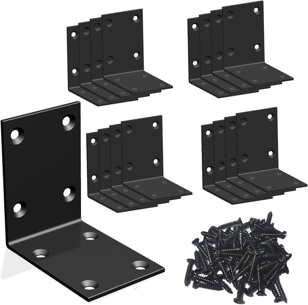 Aufuga Black Stainless Steel Shelf Bracket,Joint Right Angle Bracket,L Shape Heavy Duty Metal