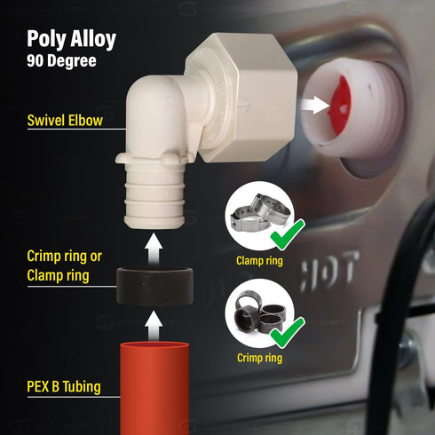 QQTM1212-5 Plastic Poly Alloy 90 Degree Swivel Elbow PEX x FPT Barb Pipe Fitting | 1/2'' x 1/2'' White (5 Pack)