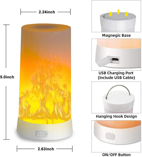 CFGROW Dimmable 4 LED Flame Effect Light, USB Rechargeable Outdoor Flame Table Lamp Waterproof Modes Lantern