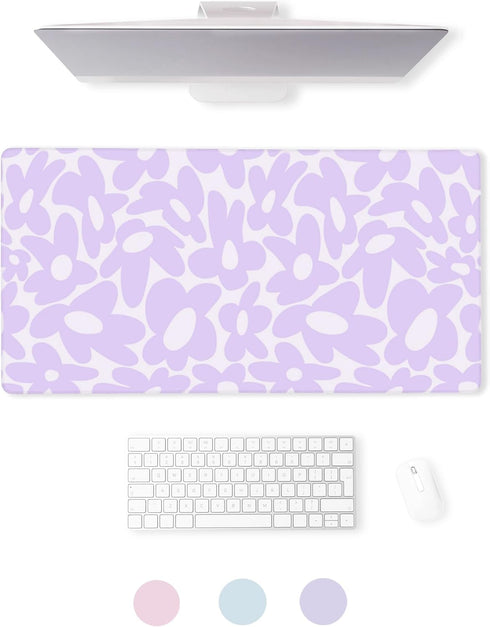 Cute Desk Pad - Aesthetic Kawaii Desk Mat, XL Purple Keyboard Pad, Cute Office Decor for Women, Desk Mat Purple -