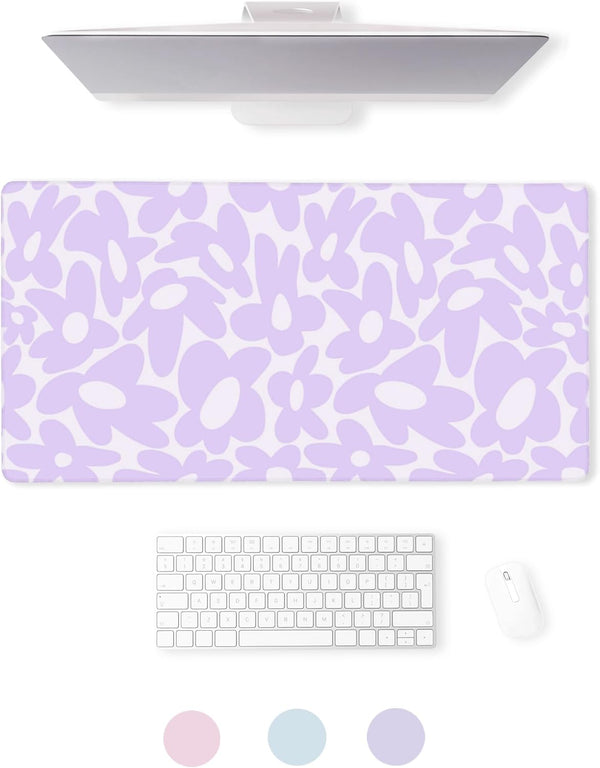 Cute Desk Pad - Aesthetic Kawaii Desk Mat, XL Purple Keyboard Pad, Cute Office Decor for Women, Desk Mat Purple -