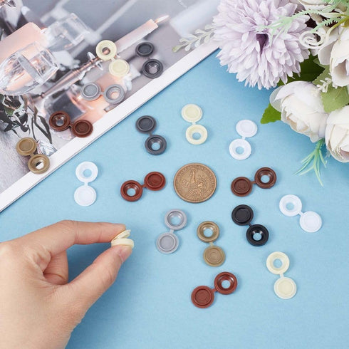 1 200Pcs 8 GORGECRAFT Box Colors Hinged Screws Cover Caps Fold Snap Covers Plastic Shutter Screw Caps Washer Flip Tops