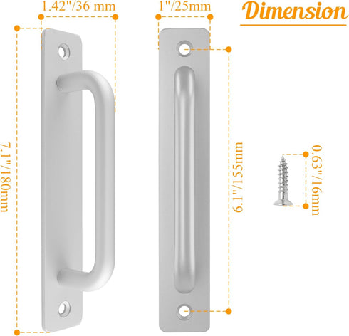 2 Pack Aluminium Alloy Closet Door Handles with Plate,7.1 Inch /180 mm Sliding Door Pull Handle with Mounting Screws for Sliding Barn Door,Wooden Door & Cabinet Door (Matte Silver) by Unlorspy