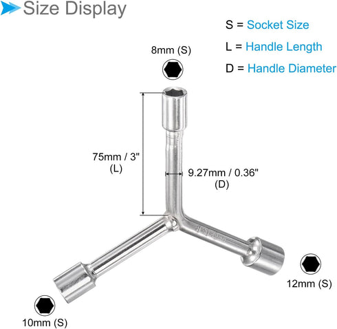 Y-Shaped 3 Way Socket Wrench | 8mm 10mm 12mm | 3-inch Length | CR-V Y-Type Hex Spanner Repair Tools - 2-Pieces