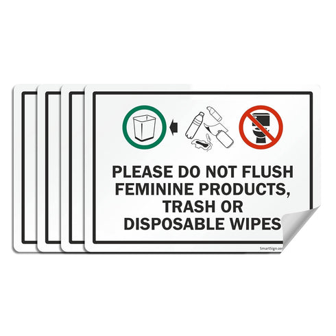 SmartSign (Pack of 4) 5 x7 inch Please Do Not Flush Feminine