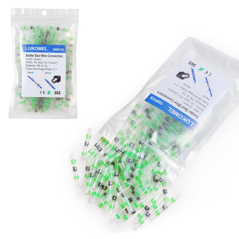 Solder Seal Wire Connectors - Self Soldering Heat Shrink Butt Connector Kit for Marine Automotive (100PCS Green)