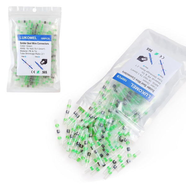 Solder Seal Wire Connectors - Self Soldering Heat Shrink Butt Connector Kit for Marine Automotive (100PCS Green)