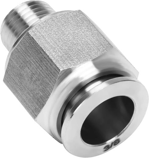Push to Connect Fitting - 304 Stainless Steel Male Straight 3/8" Tube OD x 1/8" NPT Thread Pneumatic Fitting (Pack of 5)