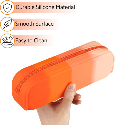 Pencil Holder Case, Gradient Color Silicone Waterproof Pencil Pouch, Portable Silicone Pencil Bag Aesthetic Zipper Pencil Pouch for School Supplies Office College Teen Girls Adults (Orange)