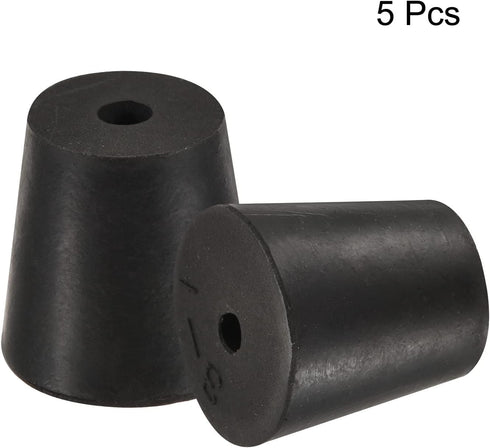MECCANIXITY Rubber Tapered Plug, 18mm to 24mm with Hole for Test Tubes, Black, 5 Pieces
