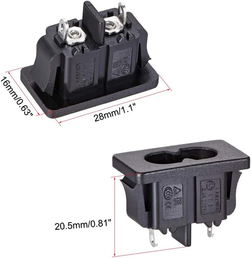 uxcell C8 Panel Mount Plug Adapter, 250V AC 2.5A 2 Pins IEC Inlet Module Plug Power Connector Socket Straight