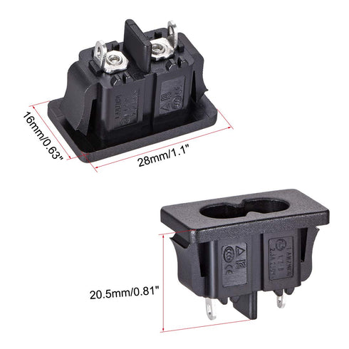 uxcell C8 Panel Mount Plug Adapter, 250V AC 2.5A 2 Pins IEC Inlet Module Plug Power Connector Socket Straight 5pcs