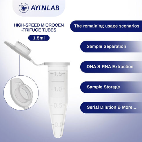 Microcentrifuge Tubes 1.5ml, AyinLab 500pcs Polypropylene Plastic Tubes with Leak-Proof Snap Caps