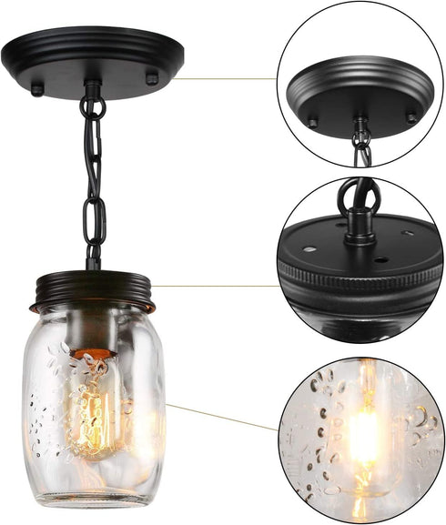 1-Light Glass Mason Jar Light Fixtures, Kitchen Island Pendant Lighting Farmhouse Light Fixture Close to Ceiling Light