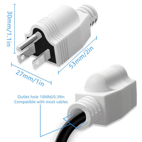 Nema 5-15P Replacement Plugs, 3 Pack Extension Cord Ends with Screwdriver, 3 Prong Replacement Plug, White