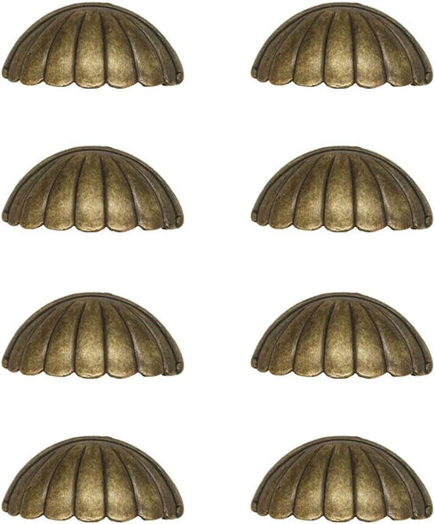 8 Pieces Antique Shell-Shaped Bronze Metal Drawer Handles, Vintage Kitchen Cabinets Furniture Wardrobe Door