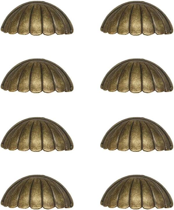 8 Pieces Antique Shell-Shaped Bronze Metal Drawer Handles, Vintage Kitchen Cabinets Furniture Wardrobe Door
