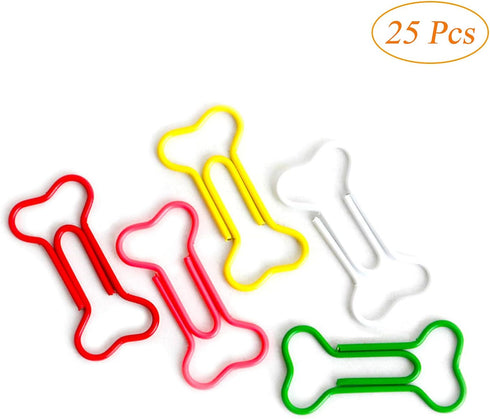 BRRAAVEES 25 Pcs Colorful Cute Dog Bone Shape Paper Clips for Bookmarking Files, Office, School Notebook