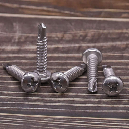 #8 x 3/4" Pan Head Self Drilling Screws, Phillips Drive, 410 Stainless Steel Sheet Metal Screws, Pack of 100