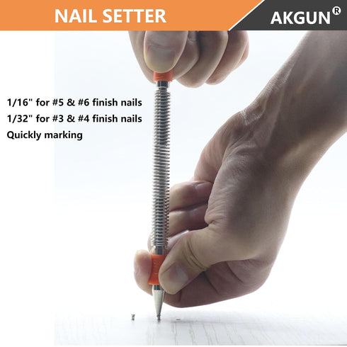 2-Piece Setter Setter 1/32-in, 1/16-in, 3/32-in, 1/8-in, Hammerless Set Dual Head Nail Kit, Nail Features Nail Trim Pak