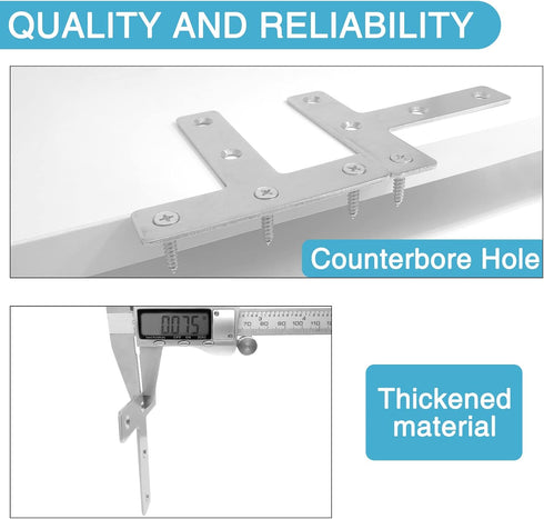 8PCS 3.23'' x 3.23'' T Shape Flat Bracket, Stainless Steel Mending Plate for Wood Furniture with 40PCS Screws