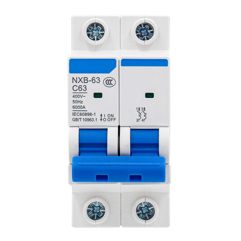 Baomain Low-Voltage Mini Circuit Breaker NXB-63(DZ47-63) C63 63A 2 Pole 400V DIN Rail Mount White