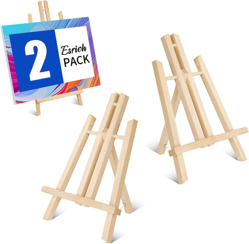 ESRICH 2 Pack 11.8" Wood Easels, Small Tabletop Display Stand for Painting, Kids Student Easels