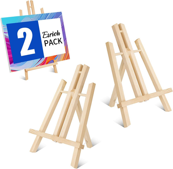 ESRICH 2 Pack 11.8" Wood Easels, Small Tabletop Display Stand for Painting, Kids Student Easels